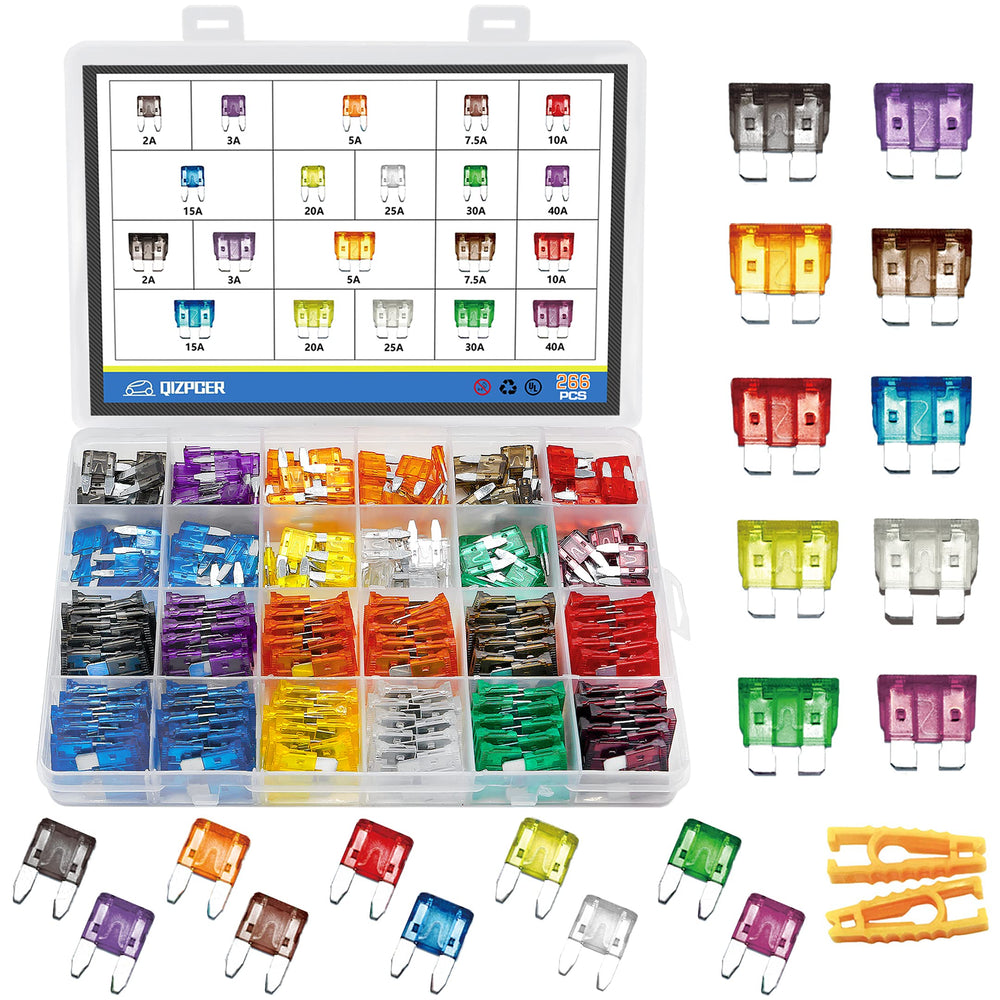 Qizpcer 266 piece car fuse kit with blade fuses for quick replacements