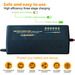 QKR lifepo4 charger cooling fan keeps temperature steady during charging.