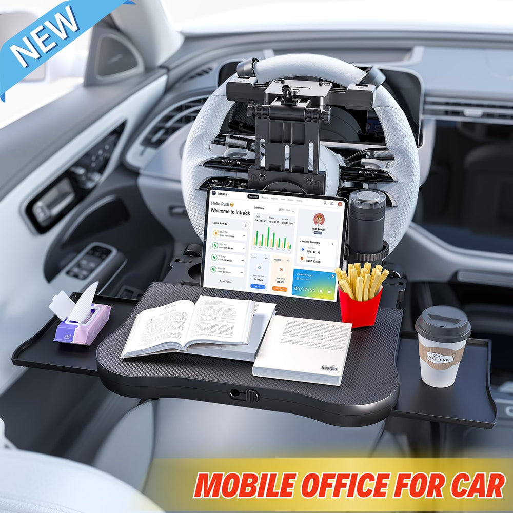 QLHSHOP car laptop desk with cup holders keeps drinks and devices secure