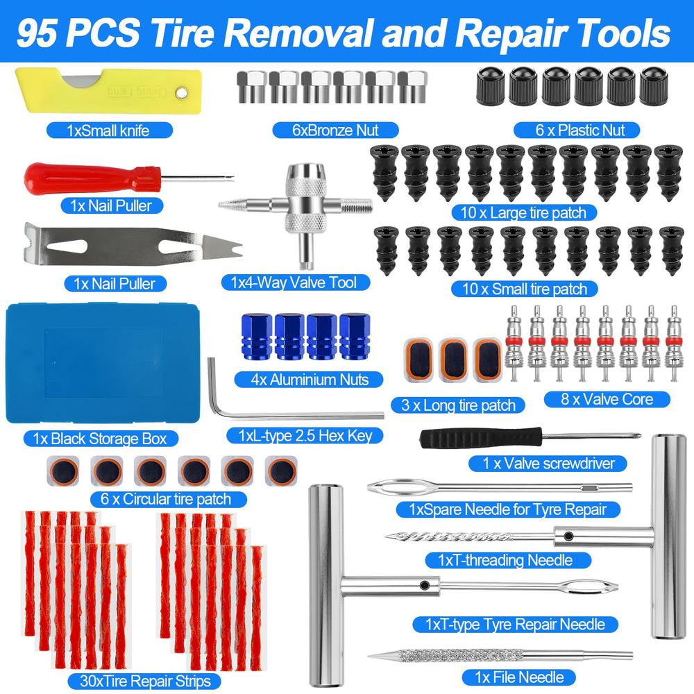 QLOUNI heavy-duty metal T-handle tools for precise tire repairs.