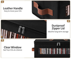 Qozary durable fabric CD storage box folds flat for compact storage.