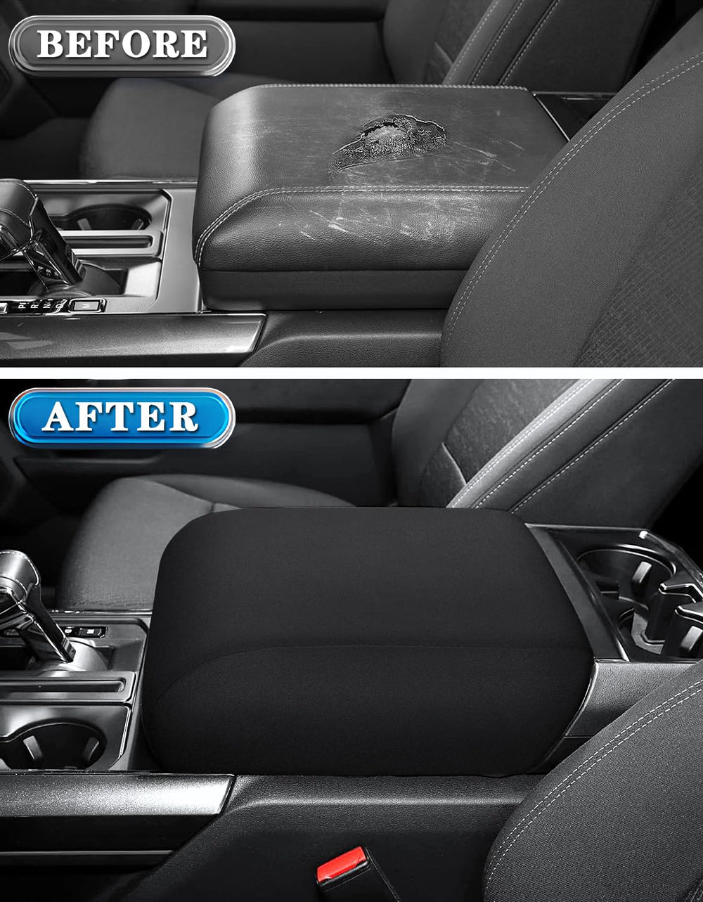 QSYPSS center console cover for F-150 side view highlights soft, comfortable grip