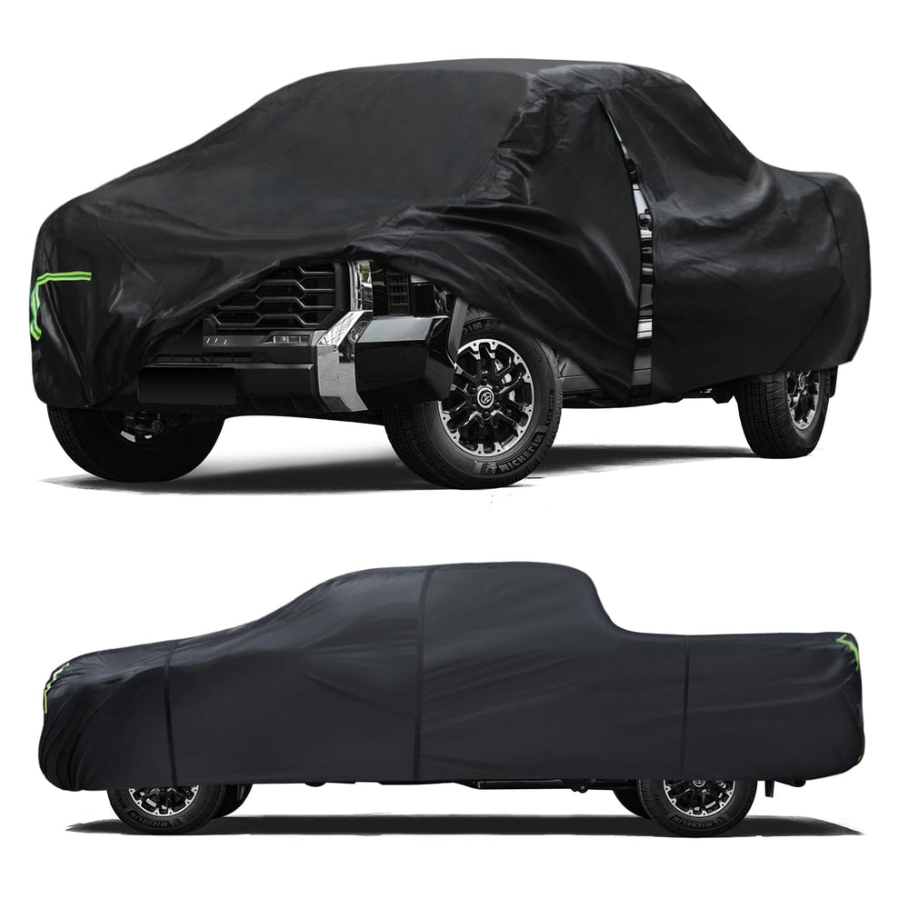 Qualencey custom-fit truck cover for Toyota Tundra protects the full-size pickup from sun and rain.