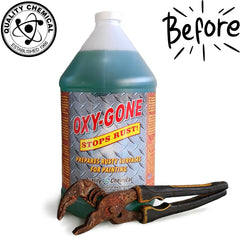 Quality Chemical Oxy-Gone rust treatment drying overnight indicates convenient one-step prep
