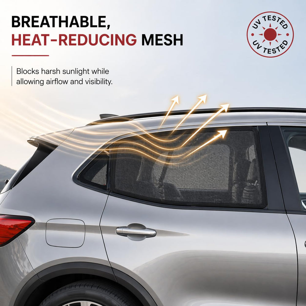 Qualizzi truck window shade provides bug protection while windows are down.