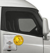 Qualizzi XXXXL truck sun shade front view shows full window coverage and UV protection.