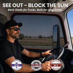 Qualizzi XXXXL truck sun shade rear view demonstrates full coverage on back window.