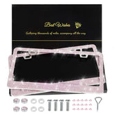 QUANQIUFEI pink bling license frame close-up with rhinestones for radiant sparkle