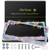 QUANQIUFEI bling license frame sparkles in sunlight with crystal diamonds for a subtle glow