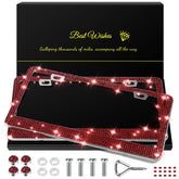QUANQIUFEI burgundy bling license frame with crystal caps adds luxury shine to your ride