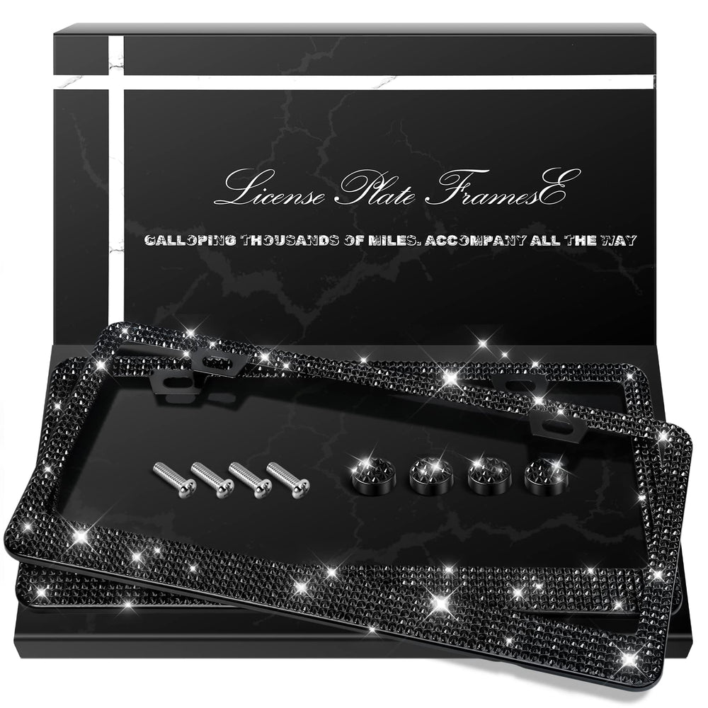 QUANQIUFEI bling license frame front view sparkles in sunlight for eye-catching shine