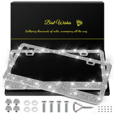 QUANQIUFEI bling license frame front view with crystal rhinestones for a bold look.