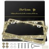 QUANQIUFEI bling license frame gold set shines on vehicles with durable stainless steel