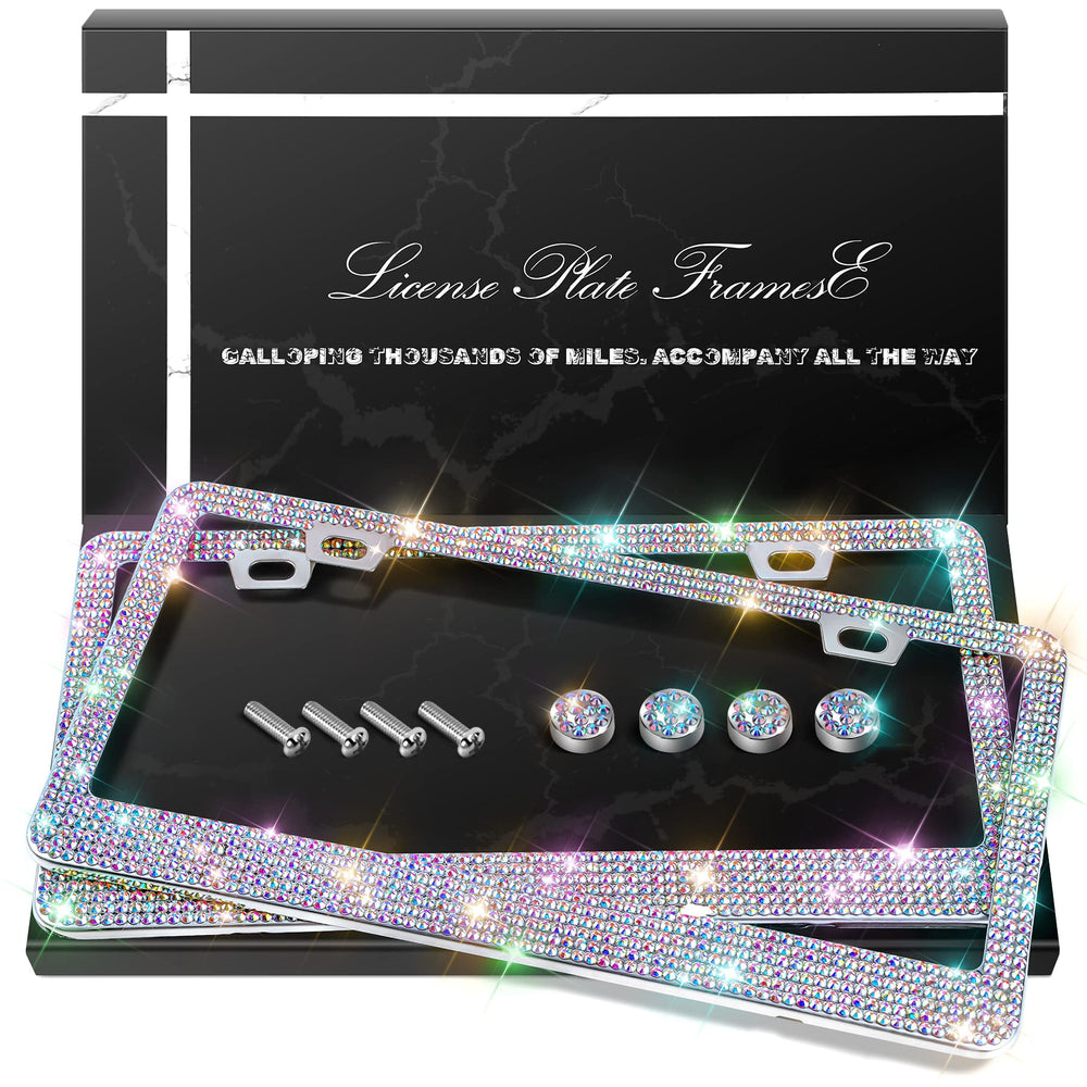 QUANQIUFEI bling license plate frame overview showing sparkle and durability