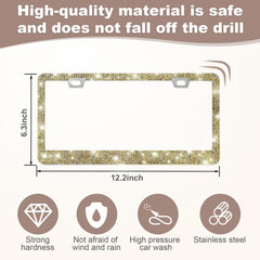 QUANQIUFEI license frame closeup shows thousands of rhinestones catching sunlight