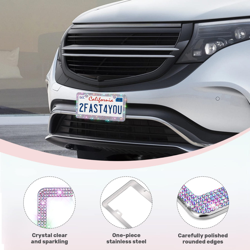QUANQIUFEI stainless steel frame for standard US plates shown in sunlight
