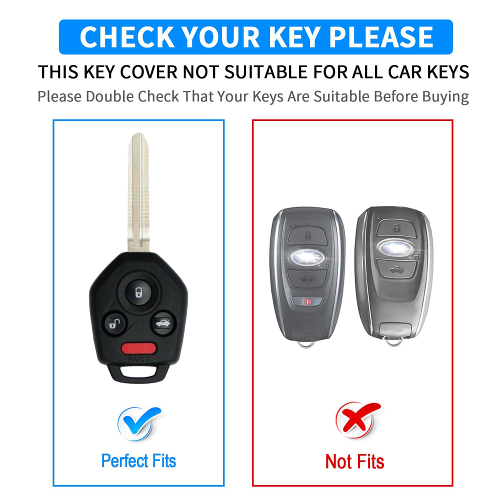 QBUC Subaru key fob chrome blue side view showing precise fit and accessibility