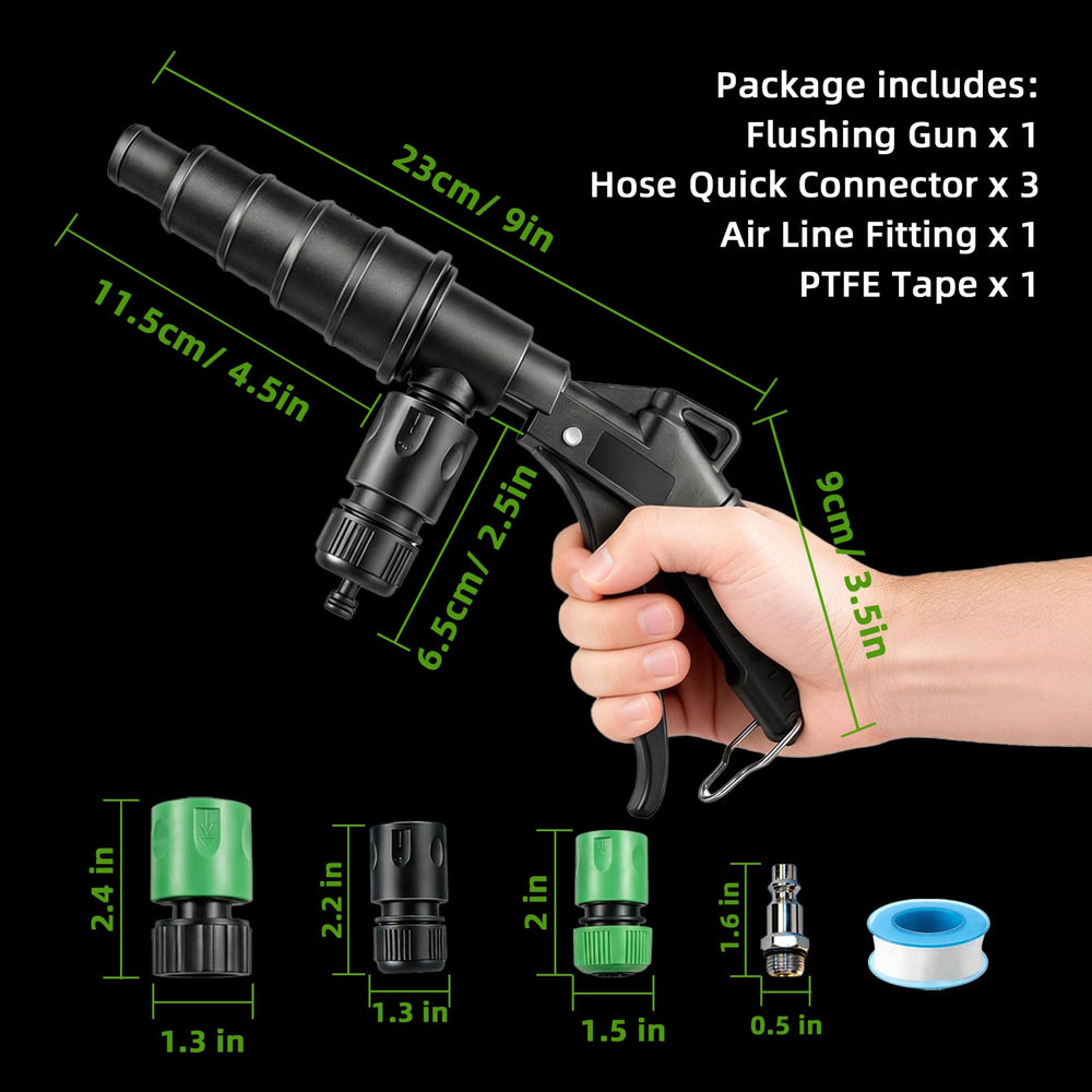 QUFYSK kit connects to garden hose and air line for effortless setup.