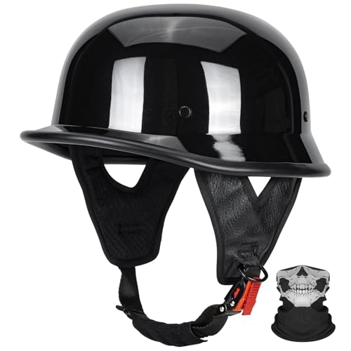 QUICKOOL DOT-certified German-style half helmet in gloss black for street riding.