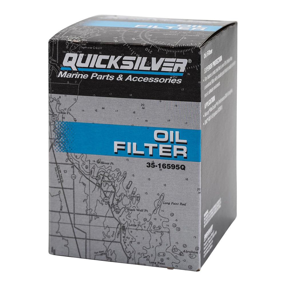 Quicksilver oil filter top view shows anti-drain back valve for reliable startup.