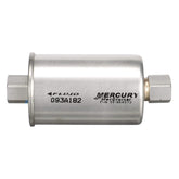Quicksilver 864572 inline fuel filter shown protecting the boost pump from tank debris.