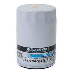 Quicksilver 877769Q01 oil filter for Mercury Verado 6-cylinder engines, ensures reliable startup lubrication.