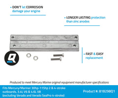 Quicksilver aluminum anode with attaching hardware extends engine life for the trim pump
