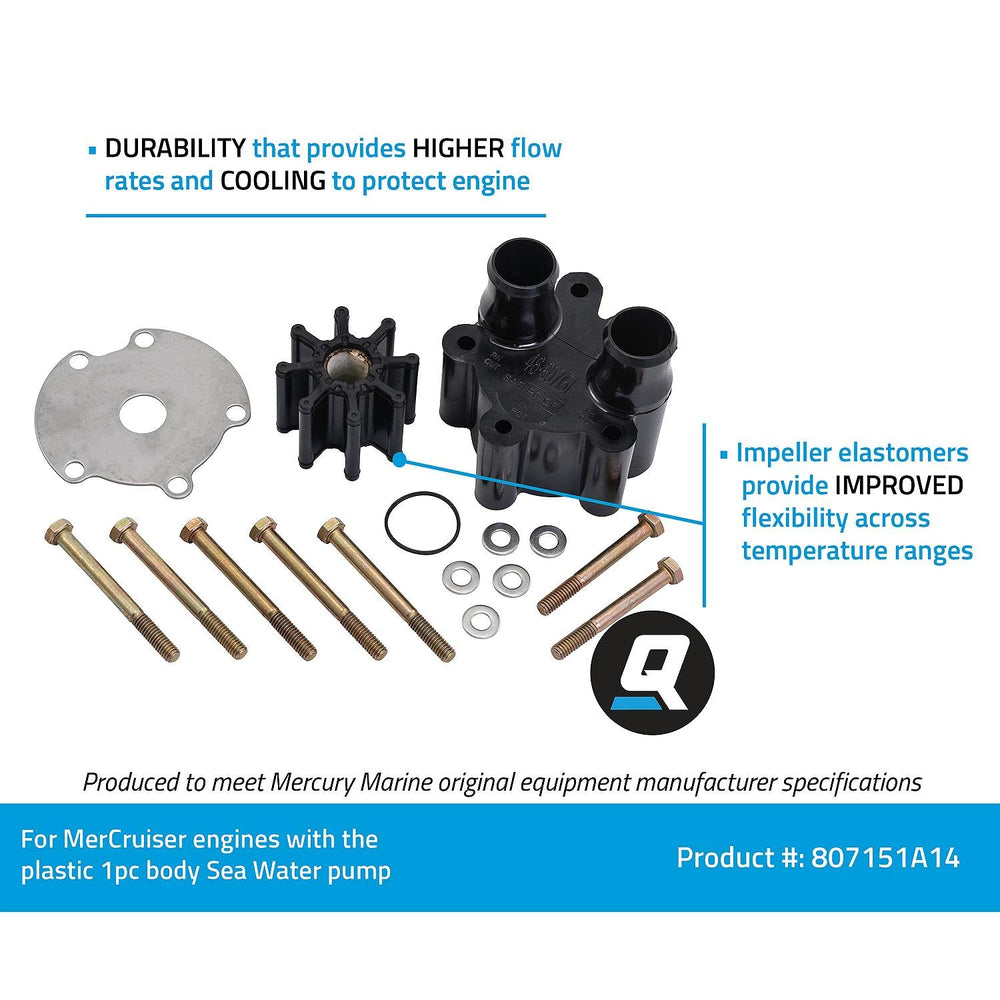 Sea water pump assembly with impeller ensures smooth cooling and engine protection.