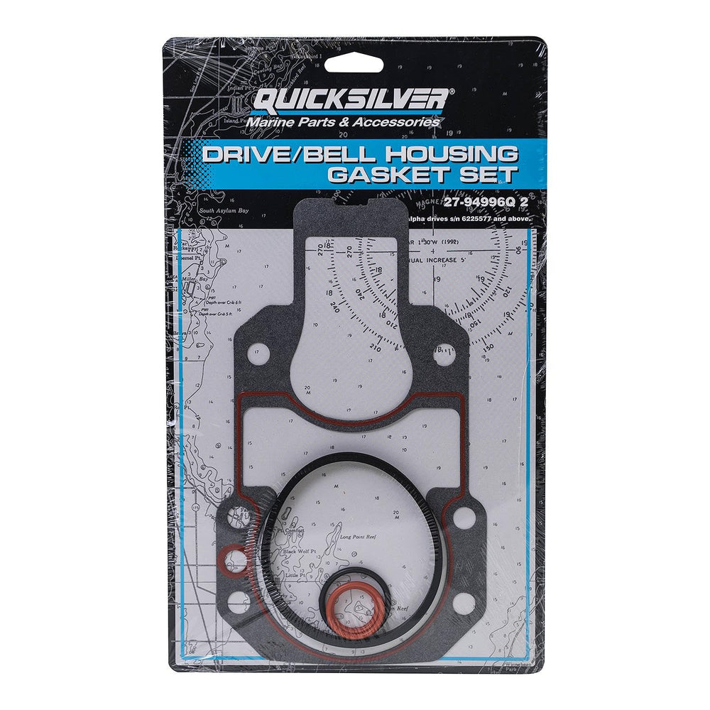 Quicksilver bell housing gasket kit for Alpha One Gen II guards metal surfaces during installation.