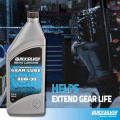 Quicksilver gear lube pouring into a gear case for on-water upkeep