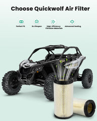 QuickWOLF air filter on Can-Am Commander MAX 1000R EFI inlet enhances long-run airflow and efficiency.