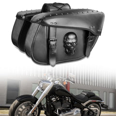 Quixofiber 3D skull badge on saddlebag for bold styling and durable protection.