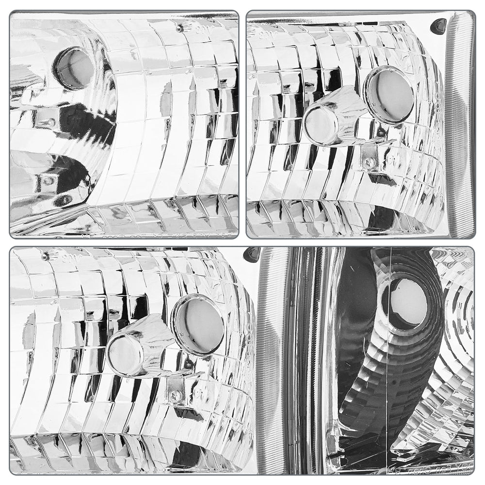 QLLUYTR headlight assembly, chrome housing close-up, shows precise fit and durable finish.