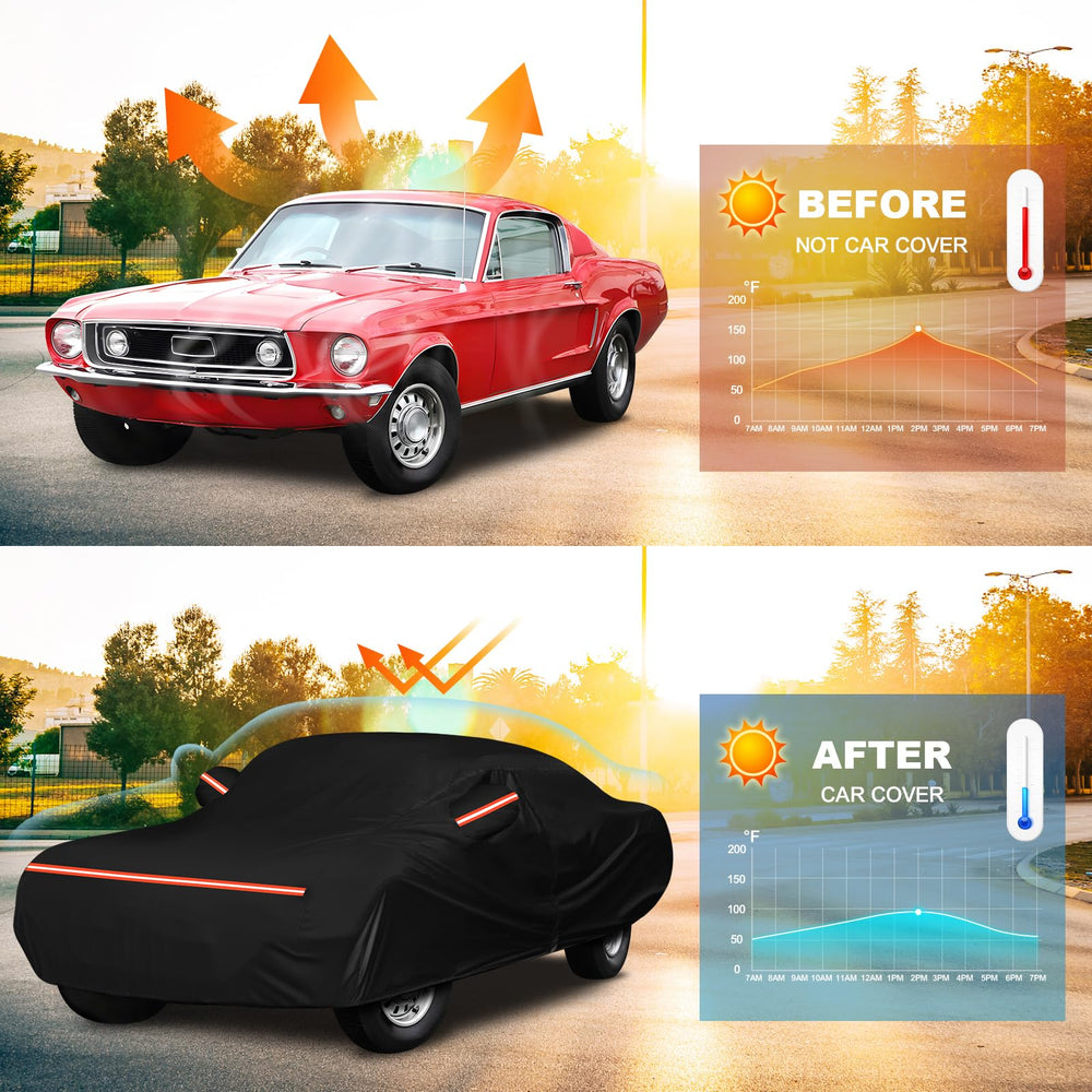 Q QUNSUNUS Mustang cover reflective strips enhance night visibility and safety.