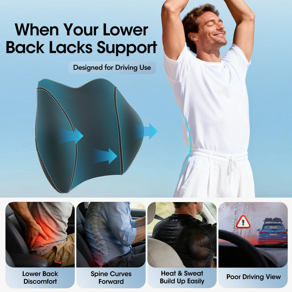 QUTOOL wrap-around lumbar design with side wings for even pressure distribution on long drives.