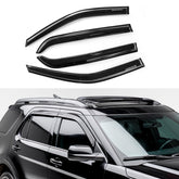 Quxunzzz rain guards installed above Ford Explorer windows for easy rain deflection
