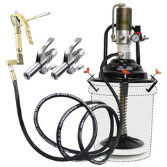QVIKPMU portable grease pump mounted on a 5-gallon bucket for quick lubrication.