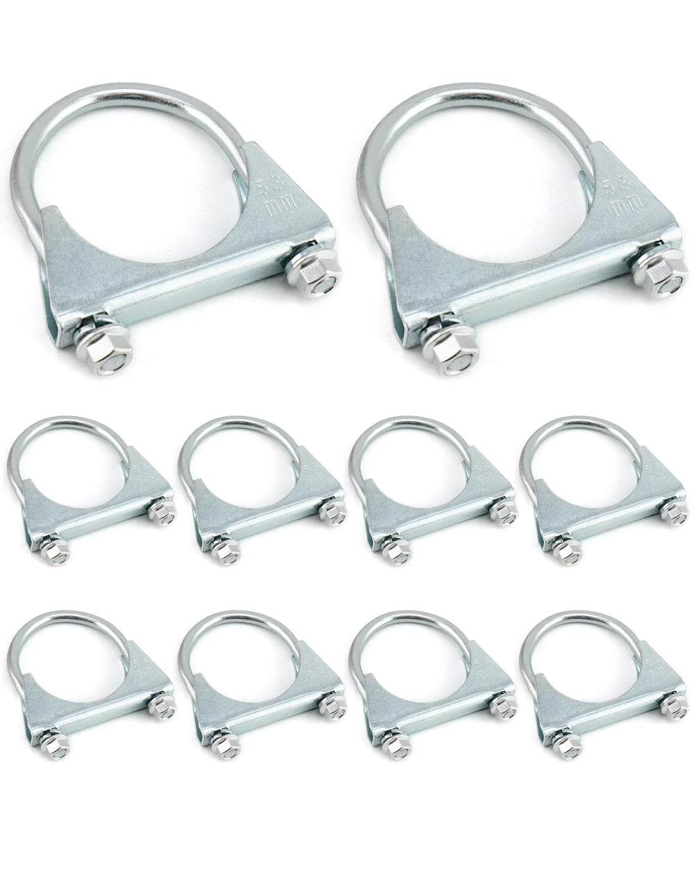 QWORK 2.5-inch galvanized U-bolt clamp closeup showing bright finish and durable steel
