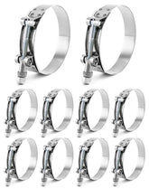 QWORK 3-inch T-Bolt Hose Clamp close-up on stainless steel for durability.