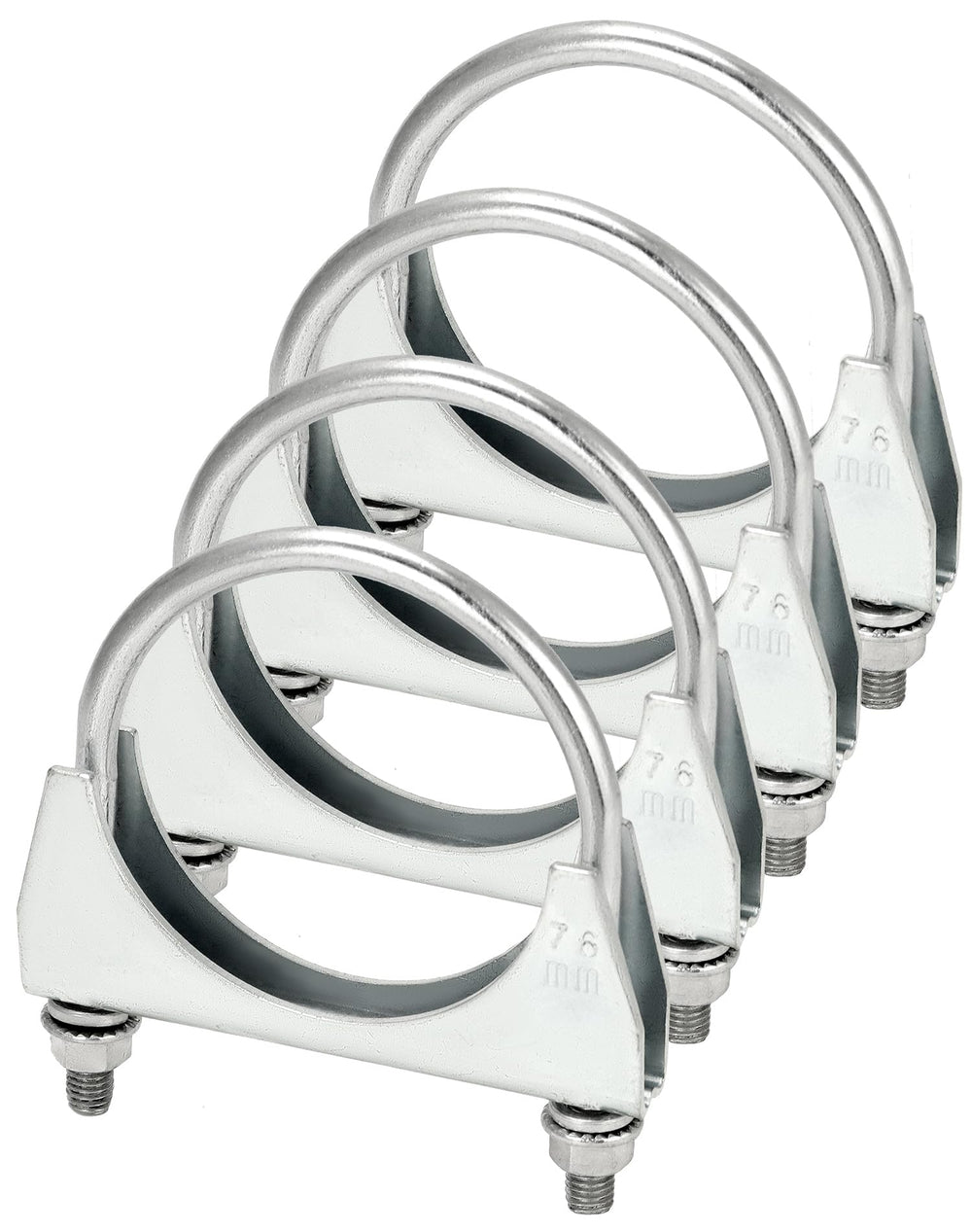 QWORK U-Bolt Muffler Tip clip in four-pack secures 3-inch exhaust reliably