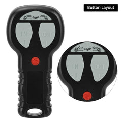 QWORK remote showing IN/OUT arrows for easy winch control.