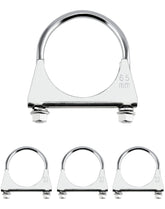 QWORK zinc-plated U-bolt clamp for 2.5-inch pipe, provides a sturdy exhaust connection.