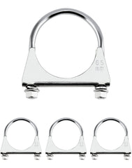 QWORK zinc-plated U-bolt clamp for 2.5-inch pipe, provides a sturdy exhaust connection.