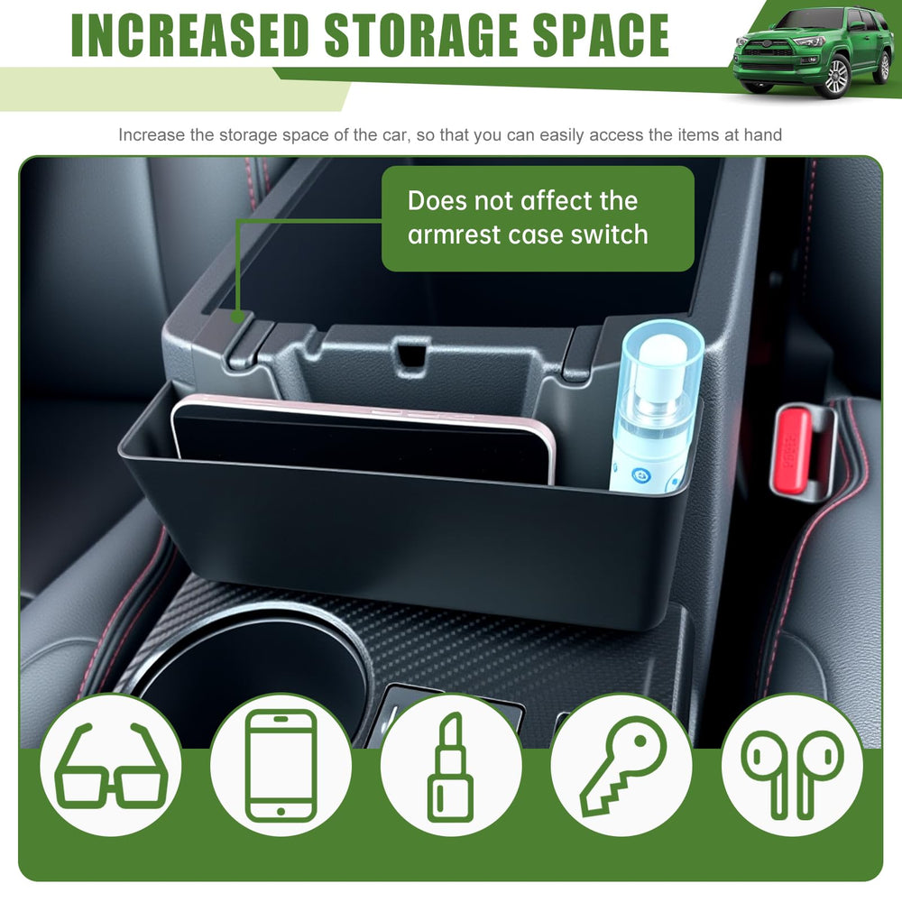 Qyebbk armrest-area storage for sunglasses, coins, cables