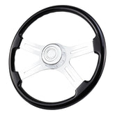QYMOPAY 18-inch wood steering wheel front view for long-haul comfort.