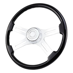 QYMOPAY 18-inch wood steering wheel front view for long-haul comfort.