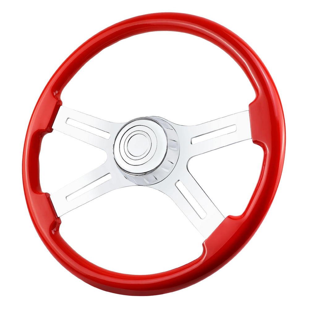 QYMOPAY 18-inch wooden steering wheel with lacquered finish for long-haul comfort