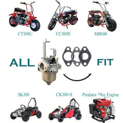 QYMOTO CK100-S carburetor side view highlighting compact, adjustable design for engines.