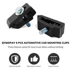 QYMOPAY clamps on truck bed demonstrating attachment point