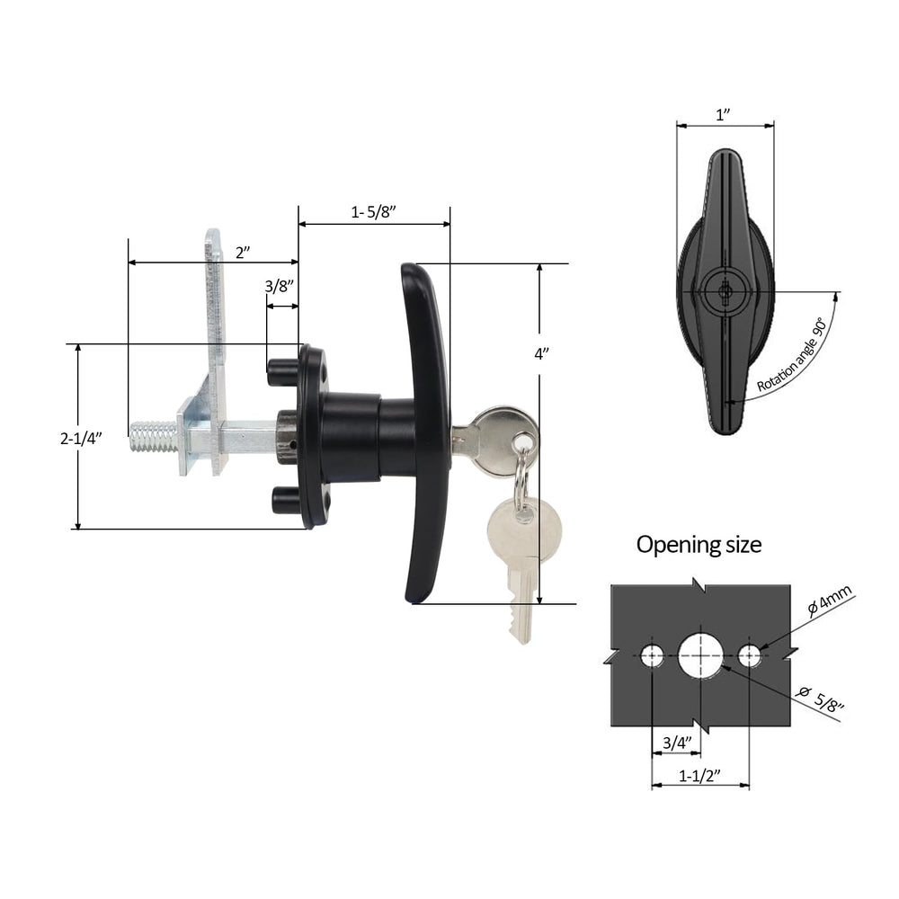 QZATTCAEN T-handle lock assembly guide with included hardware.
